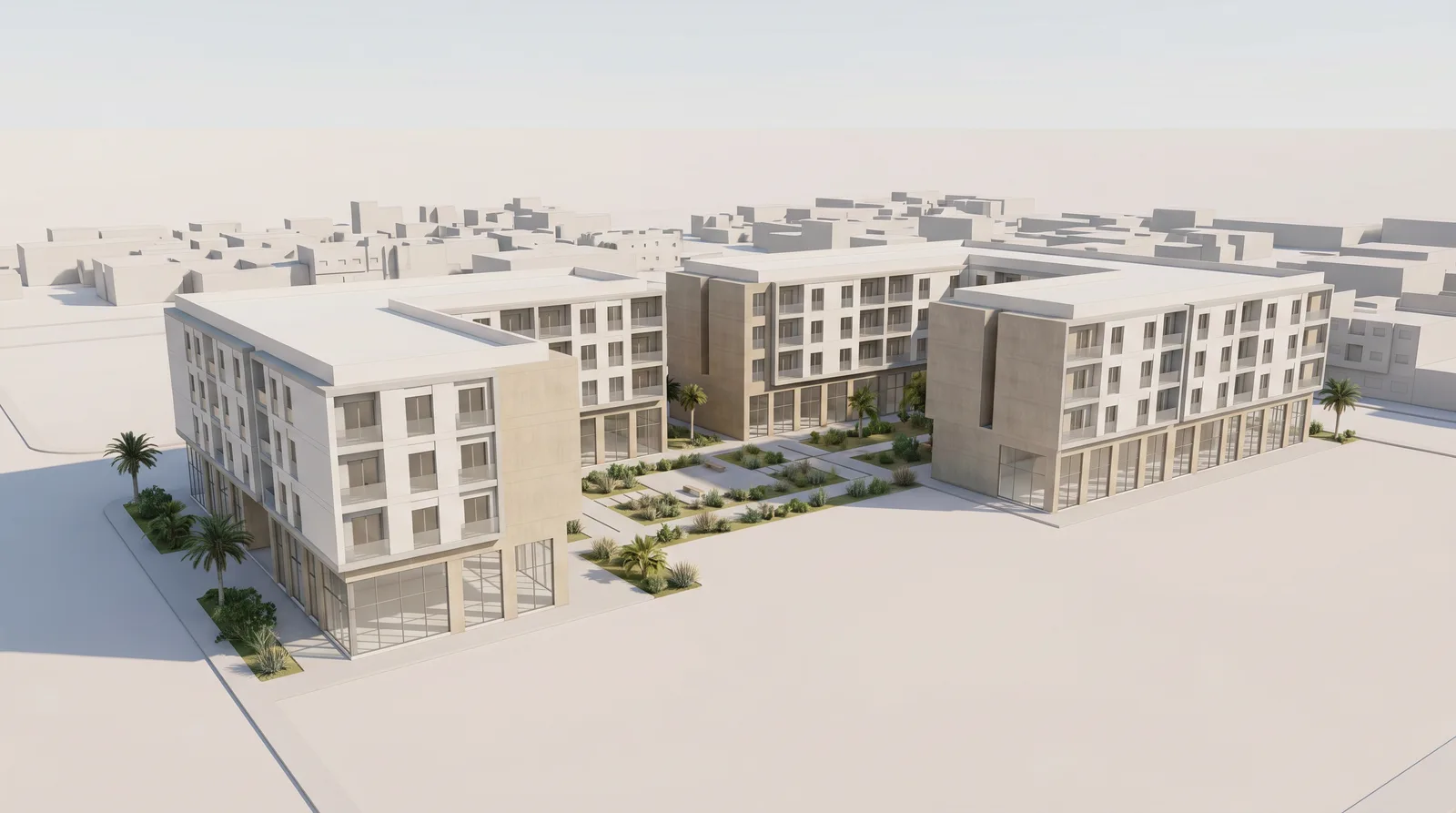 Visualisation conceptuelle indicative d'un projet rdc commerces + logements en R+4 à Sidi Bernoussi